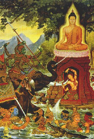 The Budddha being resued by the Mother Earth Goddess